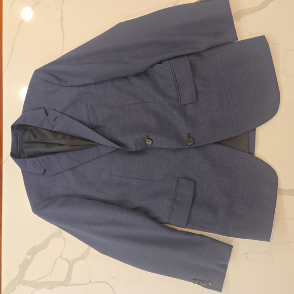 Theory Mens Plaid Gingham Wool Blazer Sports Coat Blue Black Size 42S - Picture 3 of 9